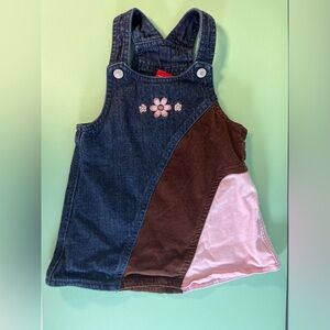 Espress Baby Blue Jean & Brown & Pink Corduroy Overall Dress, Baby Size 18months